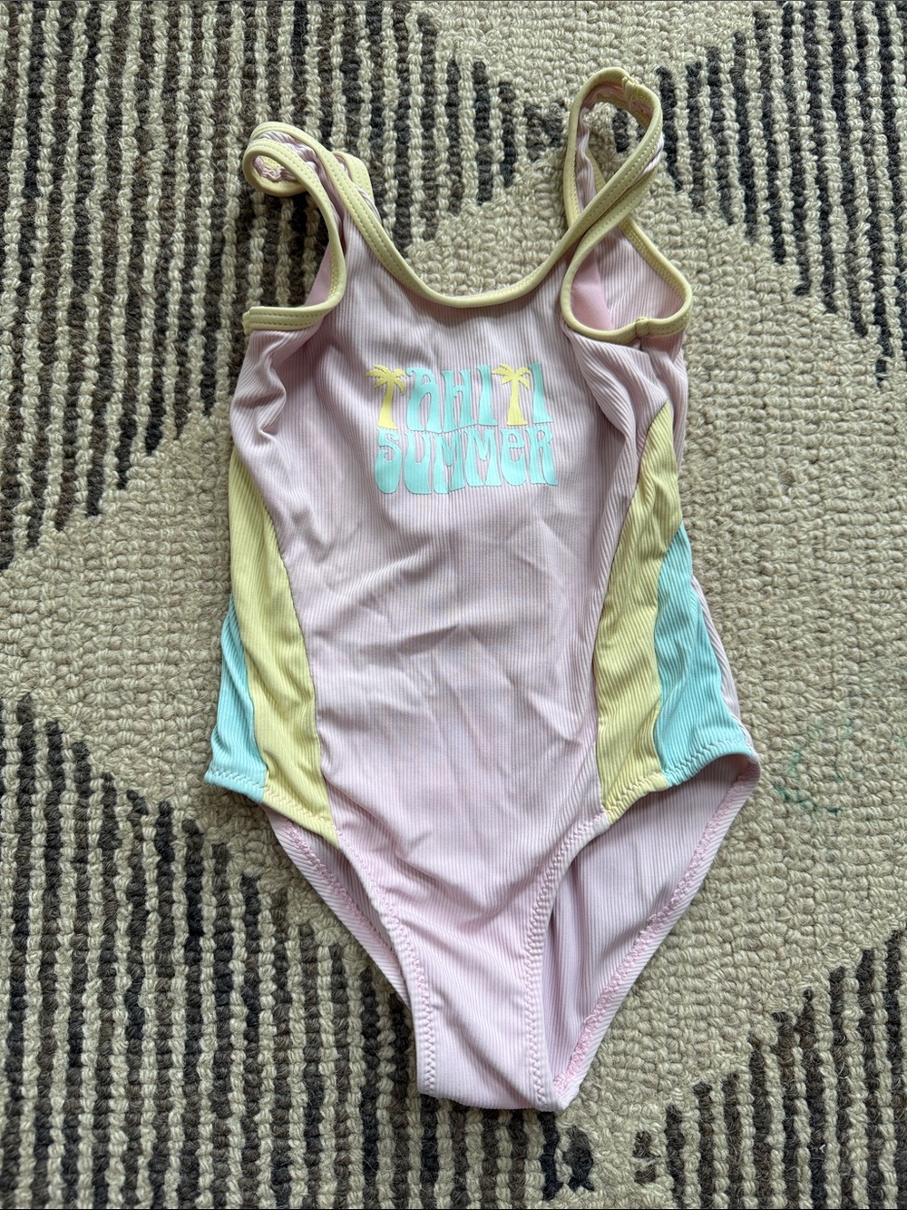 Zara Pink One-Piece Swimsuit with Yellow and Light Blue Panels